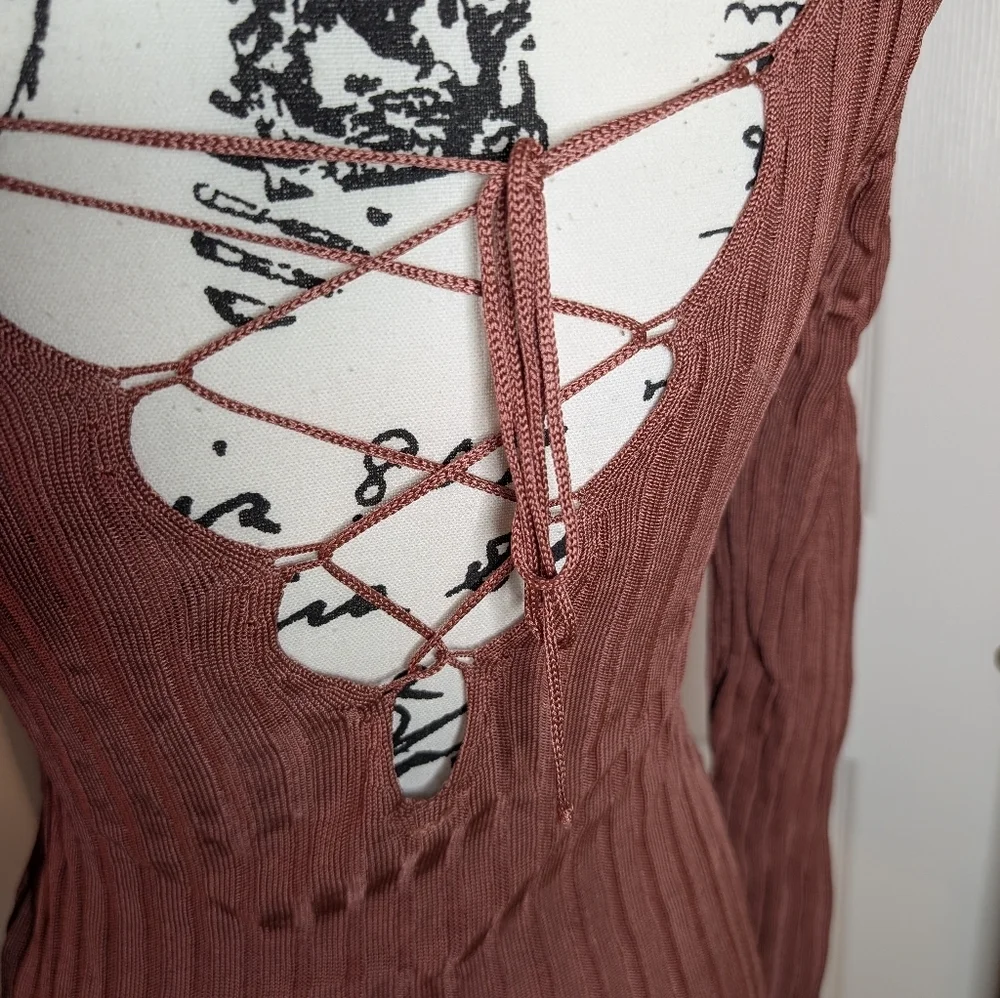 NWT Free People Ribbed Scoop-Neck Sweater in Dusty Rose